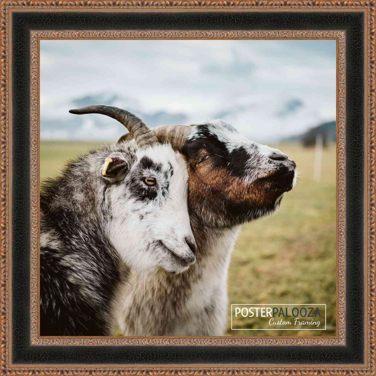 Square Ornate Brown Picture Frame - UV Acrylic, Foam Board Backing, Hanging Hardware